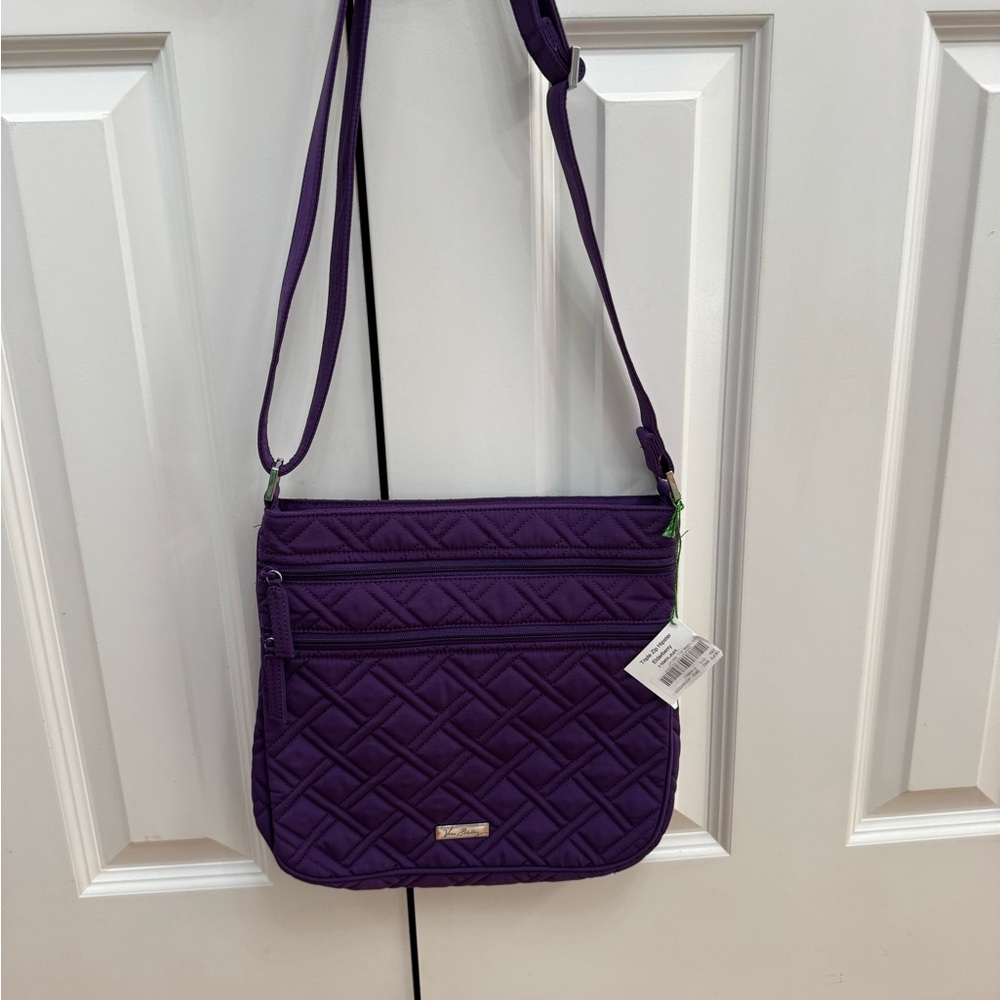 Vera Bradley Triple Zip Purple Quilted Crossbody Bag